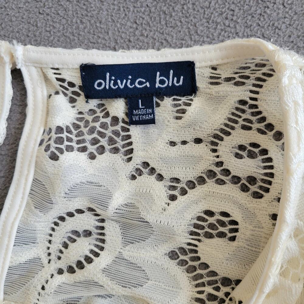 OLIVIA BLU Floral Lace Blouse Womens Large Cream 3/4 Sleeve Scrunched Lining - Picture 12 of 13